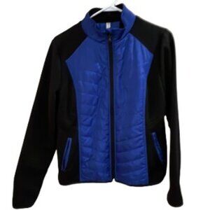 Exertek Women's Athletic Fleece Puffer Blue Black Full Zip Jacket - EUC